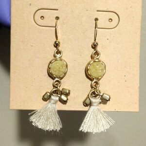 Women's Gold tone Circle Design White Tassel with Beads Drop Dangle Earrings, 2"